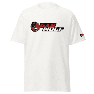 old gas wolf logo shirt in white. front view